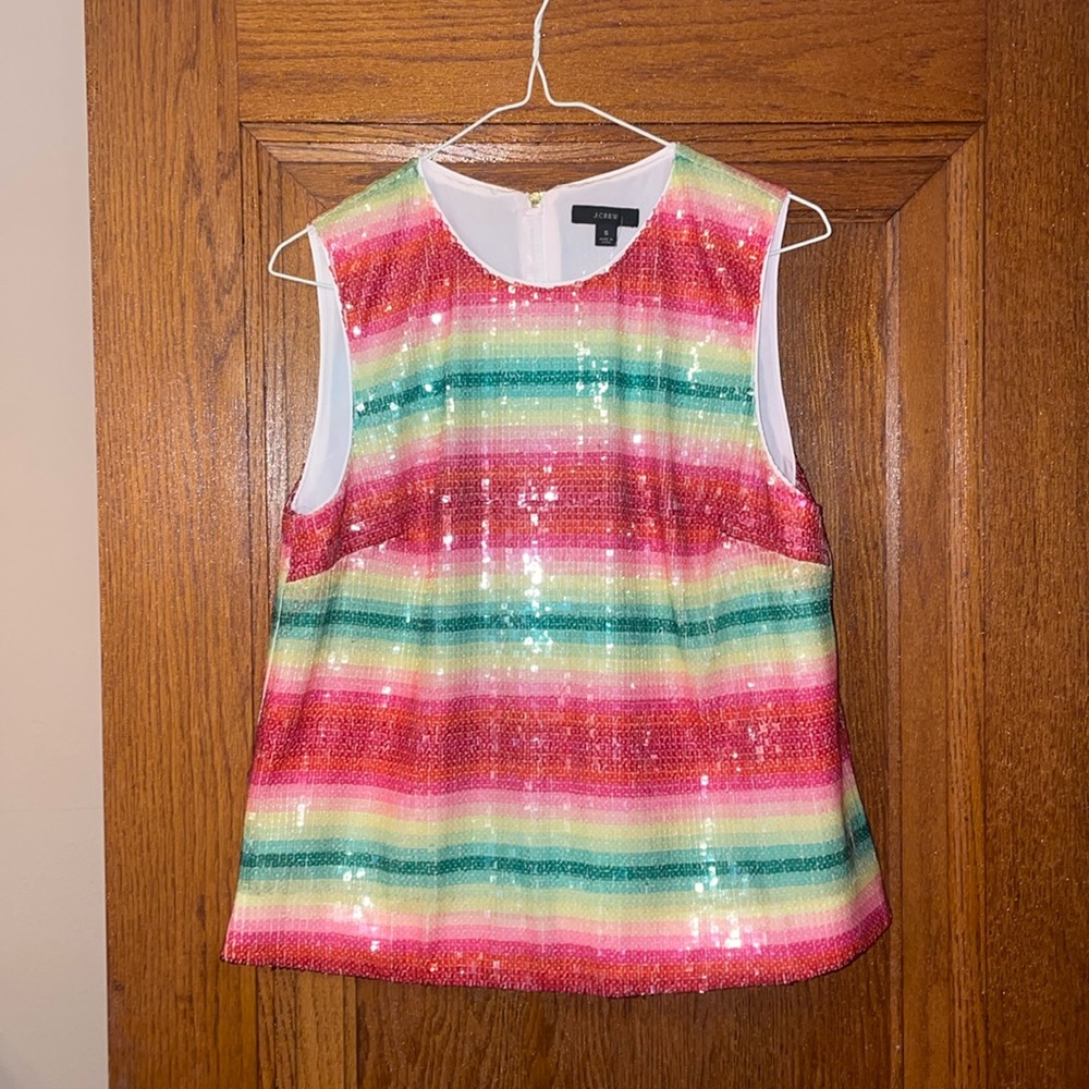 NWT JCREW Sleeveless top in watermelon-stripe sequins; small; AJ447